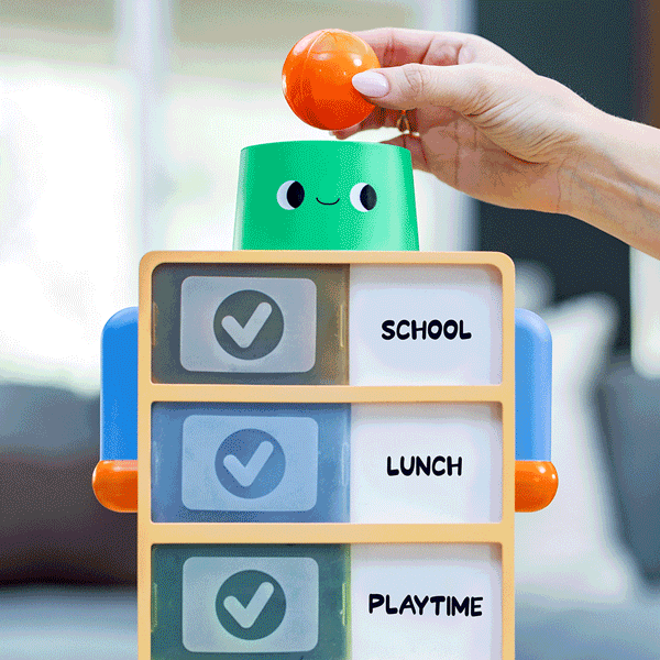 The Routine Robot showing tasks: Lunch, Playtime, Clean Up