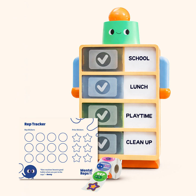 The Routine-Builder Bundle contents: the Routine Robot, Rep Tracker, and Rep Squad book