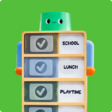 Routine Robot toy from the Routine-Builder Bundle, showing School, Lunch, and Playtime task tiles